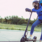 Delivery worker on an electric scooter